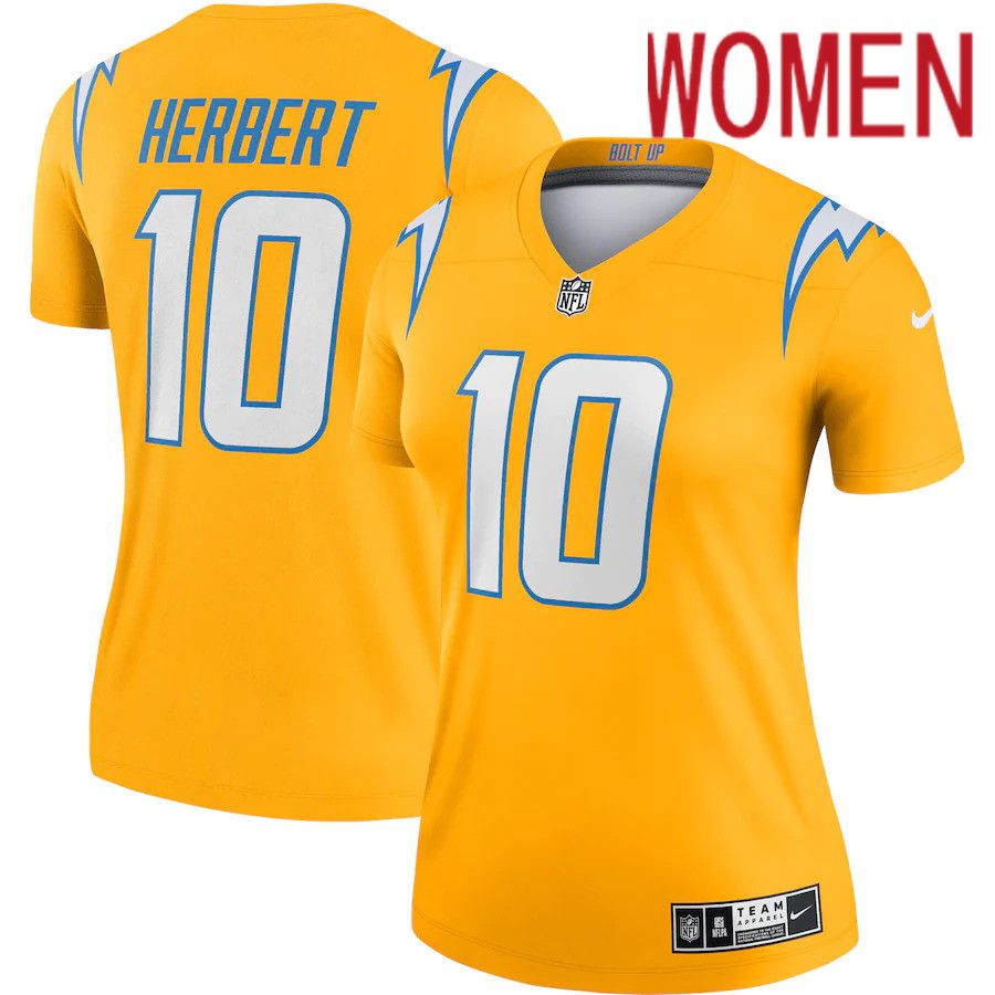 Women Los Angeles Chargers 10 Justin Herbert Nike Gold Inverted Legend NFL Jersey